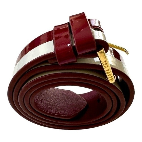 Ted Baker Women\'s Belt Size 2 White Burgundy Color Block Vegan Leather NWOT